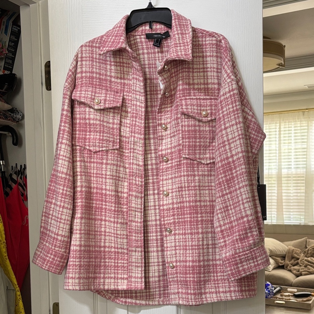 Forever 21 Pink Plaid Utility Jacket
